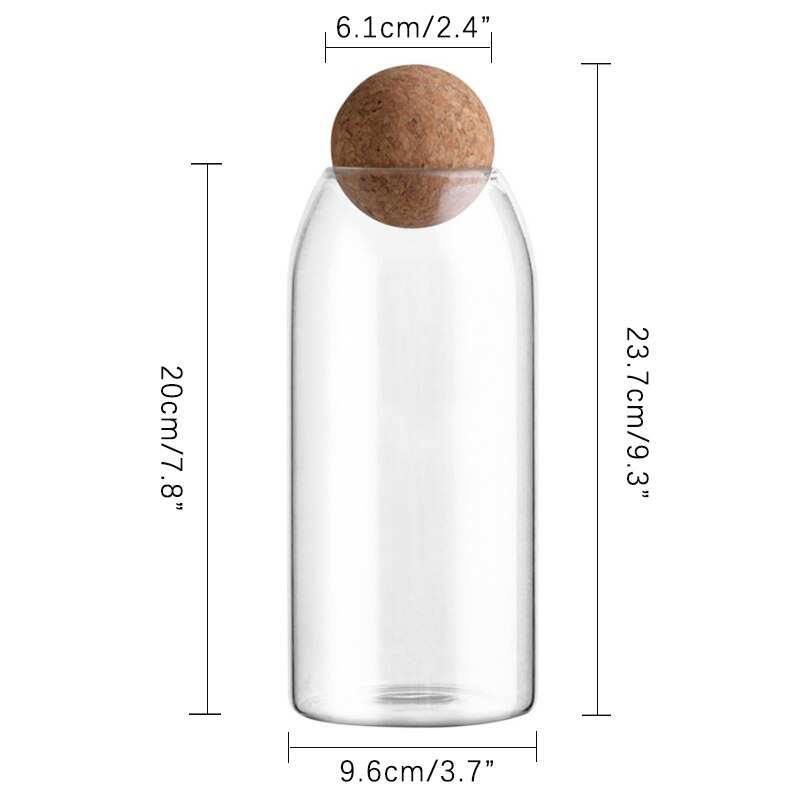 Clear Glass Jar Bottle Kitchen Storage Jars with Cork Ball Lid Airtight Canister Beans Granis Candy Kitchen Storage Organizer