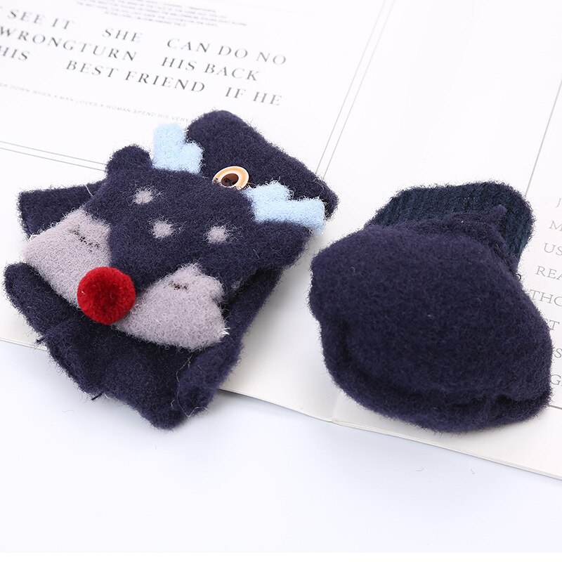 Baby Handschoenen Baby Winter Handschoenen Wanten Peuter Baby Warm Knit Convertible Flip Leuke Cartoon Herten Fleece Wanten Handschoenen