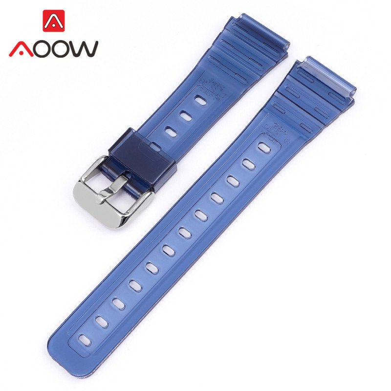 Gummi Sport Gurt für Casio F91W F-84 F-105 108 A158 A168 AE1200 AE1300 Männer Frauen Glänzend Wasserdichte Ersatz Uhr Band: königlich Blau Silber-