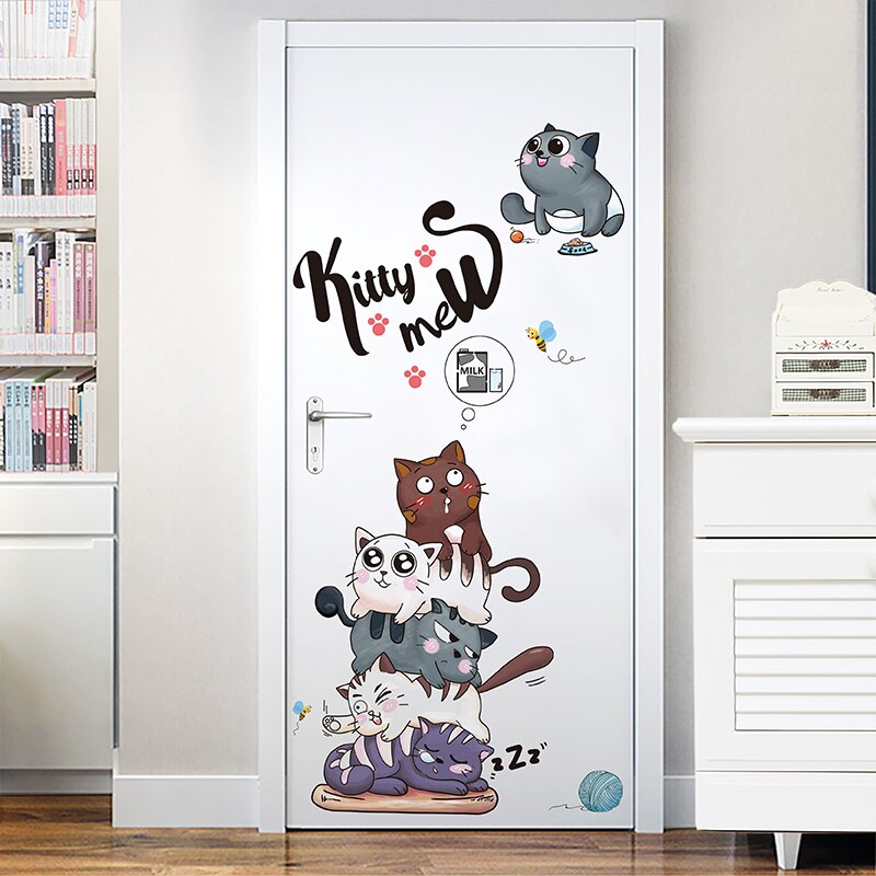 [Shijuekongjian] Cartoon Katten Muurstickers Diy Dieren Muurstickers Voor Kinderkamer Baby Slaapkamer Woonkamer Deur Thuis decoratie