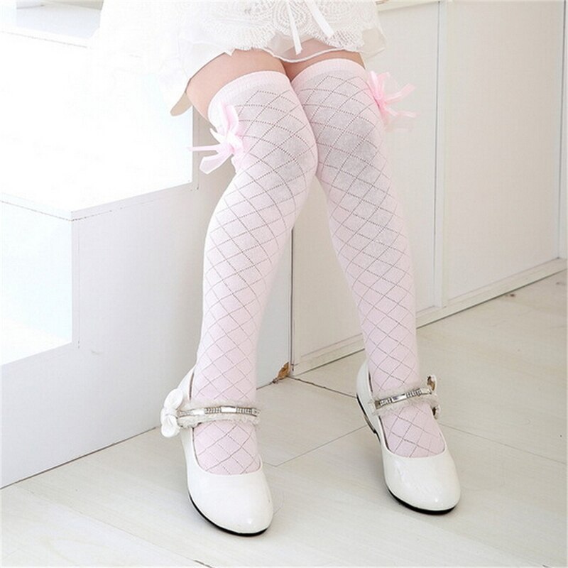 4 Colors Tights School High Knee Gridding Bow Stockings Girl Classic Cotton Stockings teen pantyhose girls tights for kids