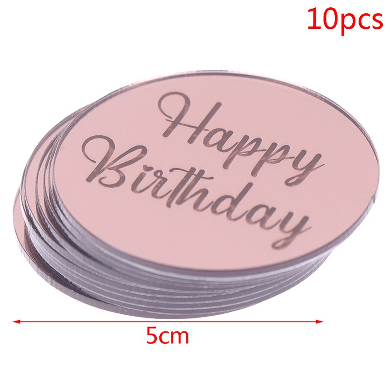 10pcs Set Gold Baby Shower Happy Birthday Cake Toppers Mirror Acrylic Baking Cupcakes Card Decorations Party Cupcake Insert Flag: RG