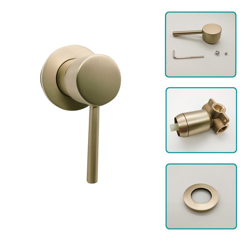 Brushed Gold Hand Shower System Set with Wall Mounted Concealed Tap Faucet Mixer Round and Square and Cold Bathroom Fixture: Round Body valve