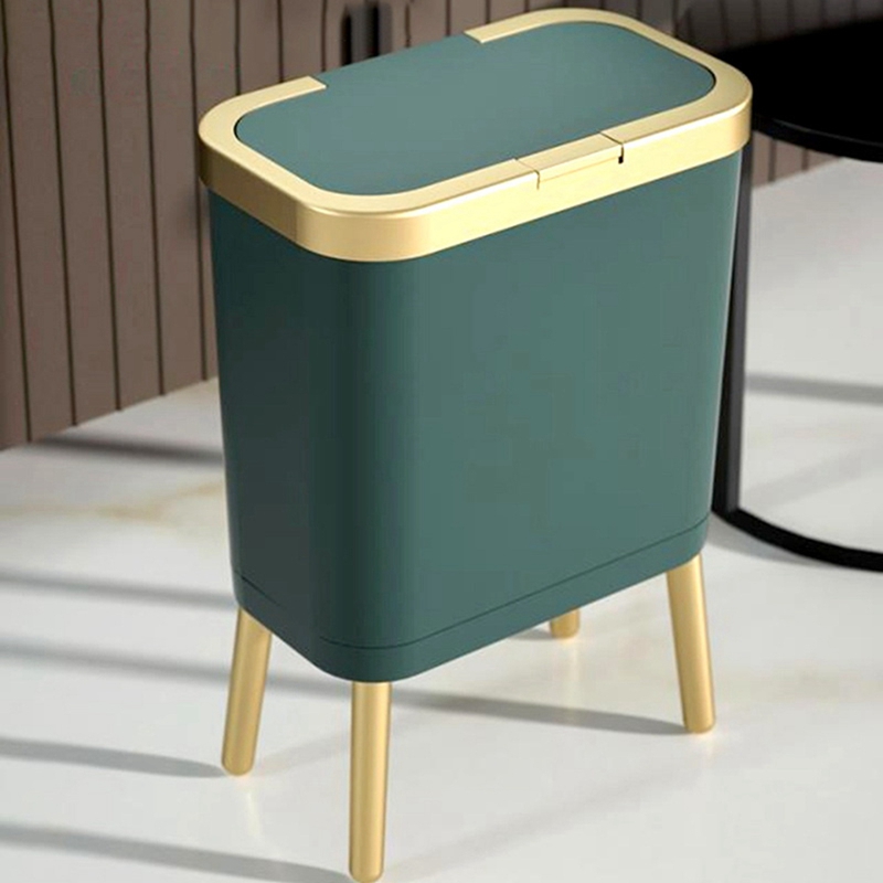 Luxury White Gold Trash Can 15L Large-Capacity with Lid Dustbin Living Room Sofa Side High Feet Garbage Bin: Lilac