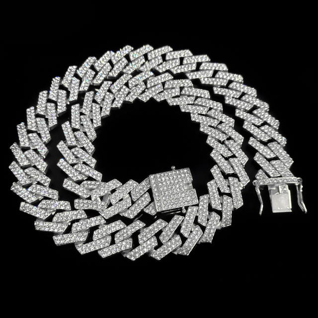 20mm catena da uomo con strass Miami catena cubana collane uomo Hip Hop Bling ghiacciato collana gioielli trasporto di goccia: Silver necklace / 16inch Necklace