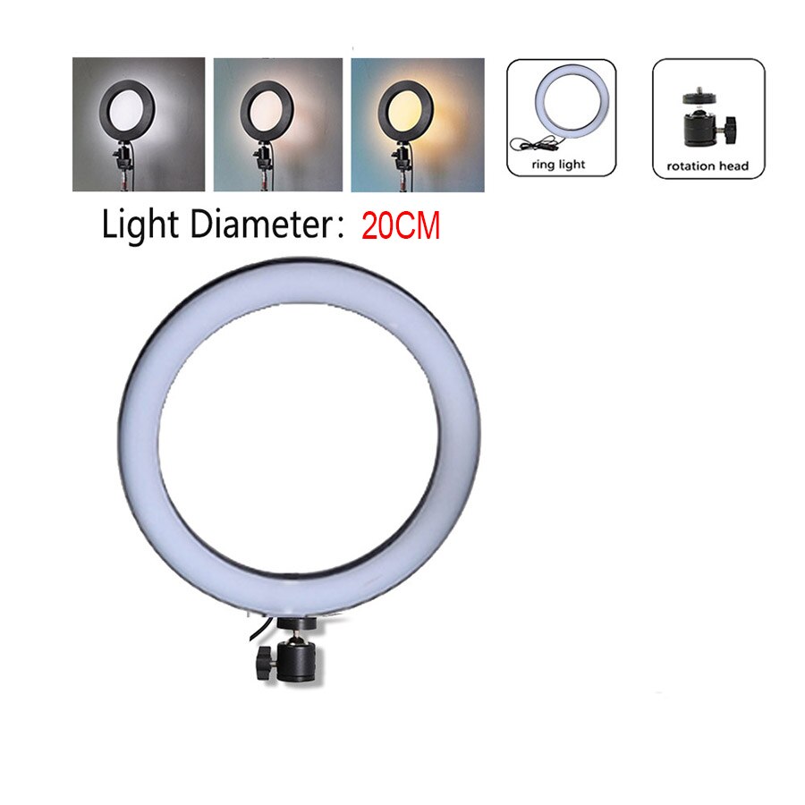 Mamen 33/26cm ringlamp met standaard voor telefoon, dimbare led selfie ringlamp met statief, usb selfie licht fotografie ringlamp: 20cm ringlicht