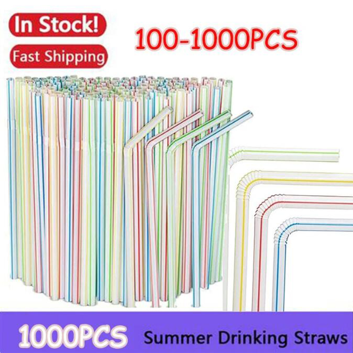 100-1000pc fluor zierende Kunststoff biegbare Trinkhalme Einweg-Getränkes troh halme Hochzeits dekor Küche Getränke Party zubehör
