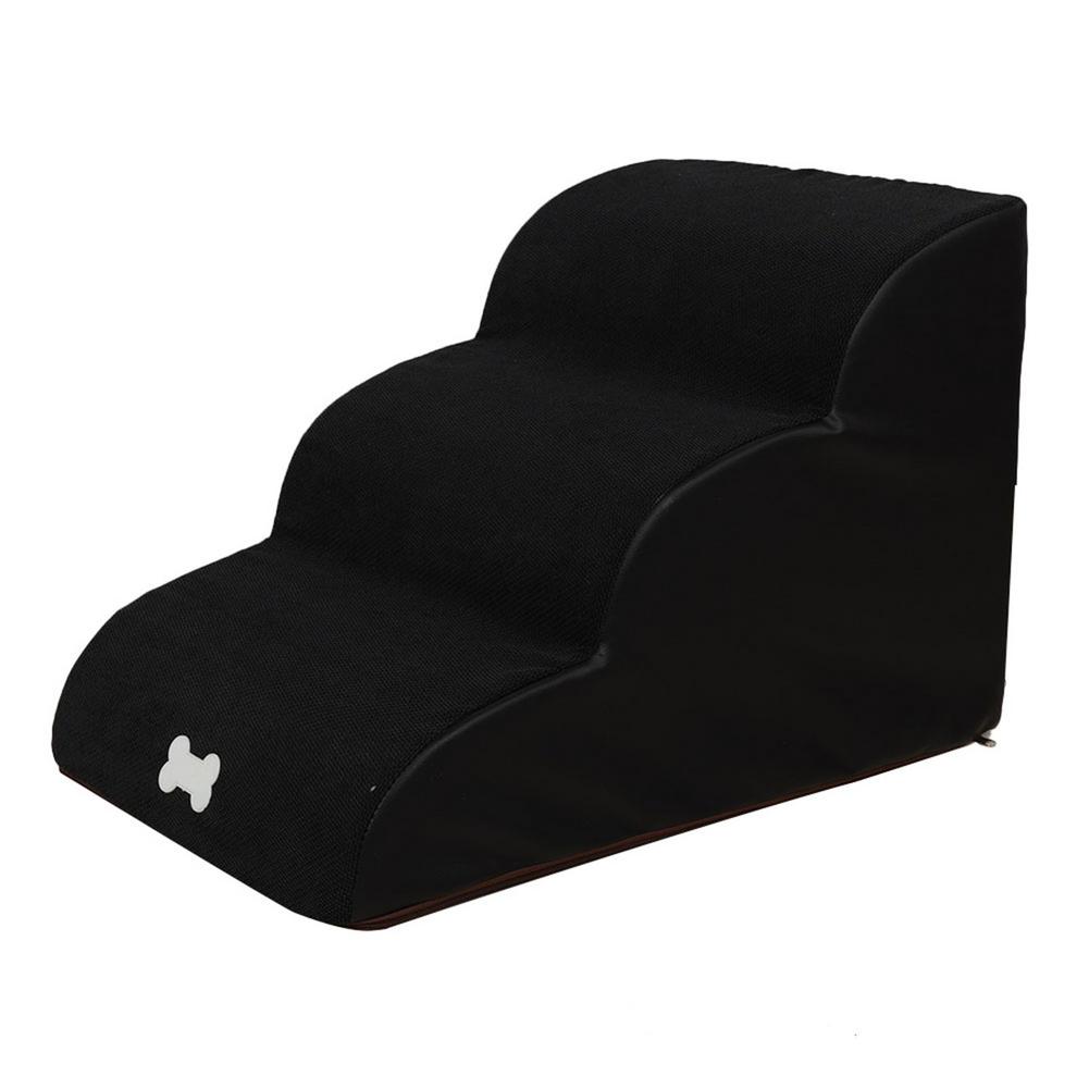 Escalera de 3 escalones para perros y mascotas, escalera de algodón antideslizante para gatos y cachorros, suministros para mascotas, herramienta de sofá de escalada: Black
