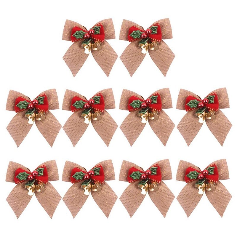 Ornements de sapin de noël en Jute de Jute, nœuds de ruban de noël pour arbre de noël présente des ornements de décorations: Multi