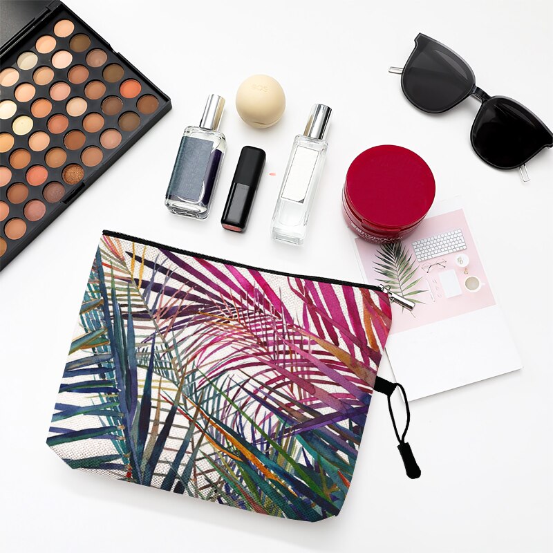 Borsa da toilette da viaggio per donna organizza foglie di piante verdi tropicali stampa borsa cosmetica borsa da trucco portatile per signora borsa per lavaggio
