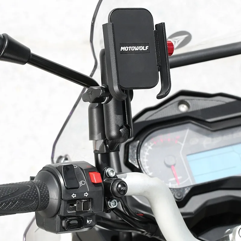 Universele 12-24V aluminium stuur motorfiets fiets mobiele houder met USB-oplader Moto achteruitkijkspiegel mobiele telefoon standhouder