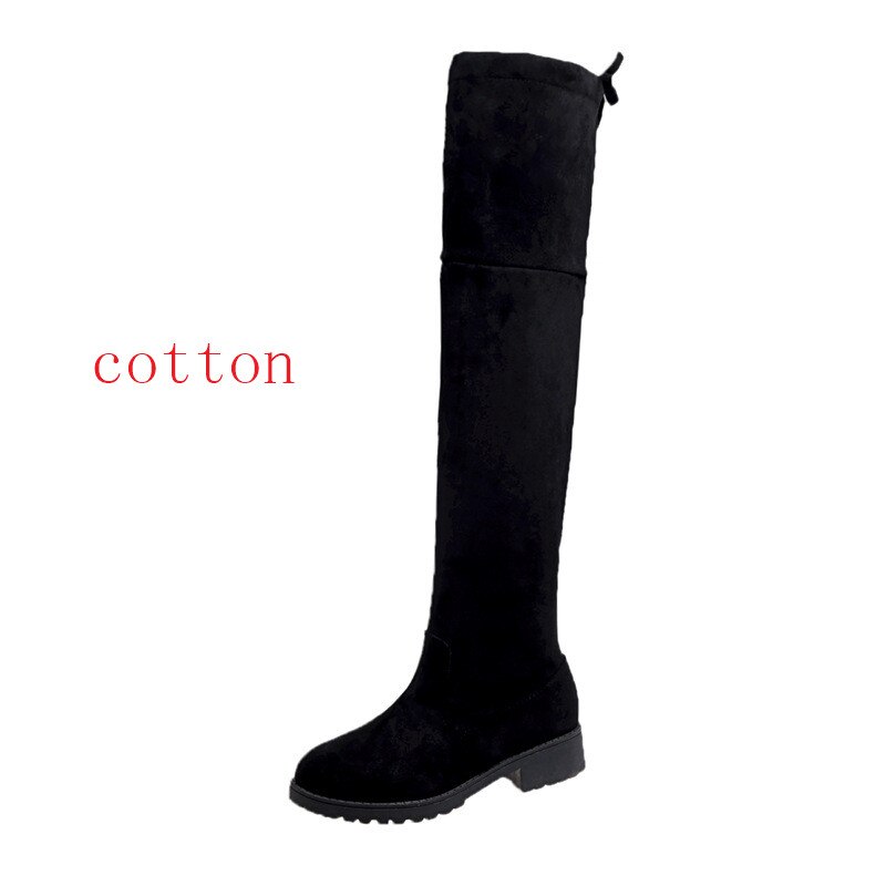 Vrouwen Laarzen Herfst Winter Dames Mode Platte Bodem Laarzen Schoenen Over De Knie Dij Hoge Suede Lange Laarzen 35-40: black cotton / 35