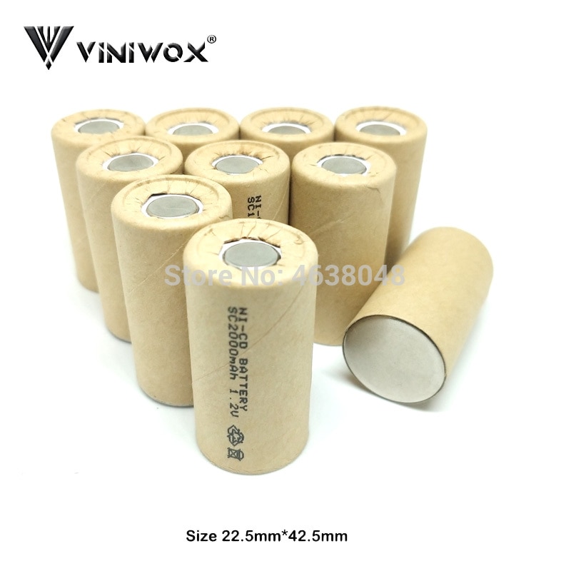 SC 2000mAh 1.2V Ni-CD Battery Cell Power Tool Battery Electrical Tools Subc Rechargeable Batteria NICD Accumulator DIY To 12V