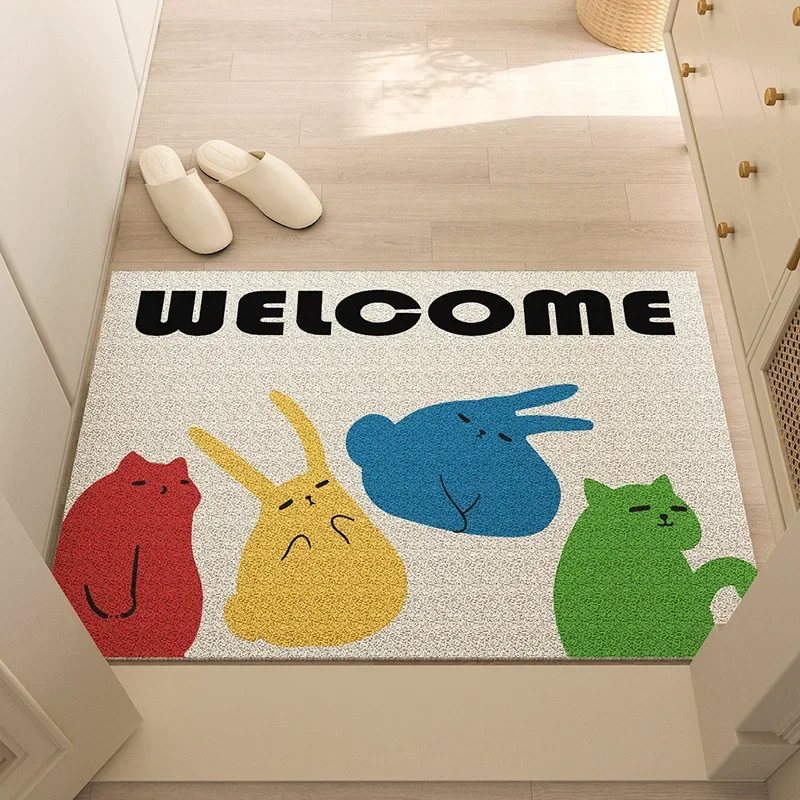 InjCircle-Polymère d'entrée de sol en PVC de dessin animé, Polymères de bienvenue extérieurs, Non ald, Tapis de décoration pour la maison, ,: Autre / Bleu