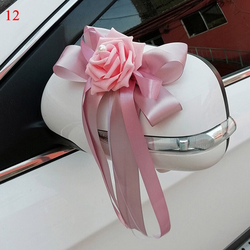 1 Pc Deurgrepen Mooie Party Festival Supplies Achteruitkijkspiegel Trouwauto Bloem Knoop Lint Decoraties 12 Kleuren 17x35cm: 12