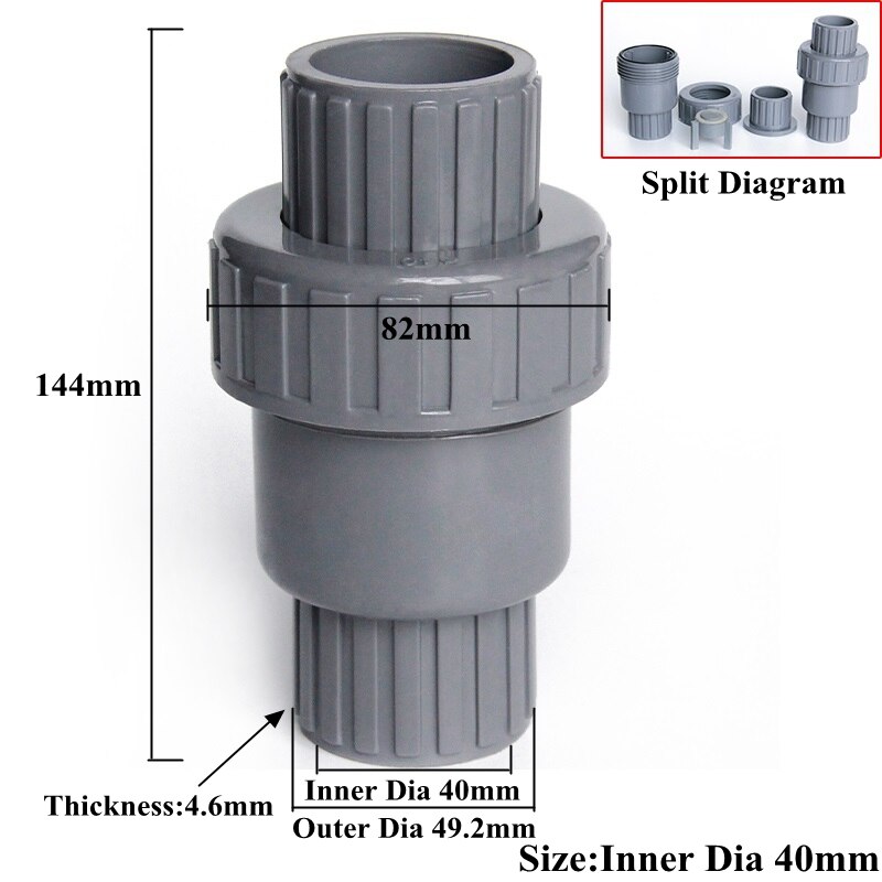 1pc ID 25~110mm PVC Check Valve Water Supply Pipe One-Way Valve Watering Irrigation Tube Connector Aquarium Fish Tank Adapter: Inner Dia 40mm