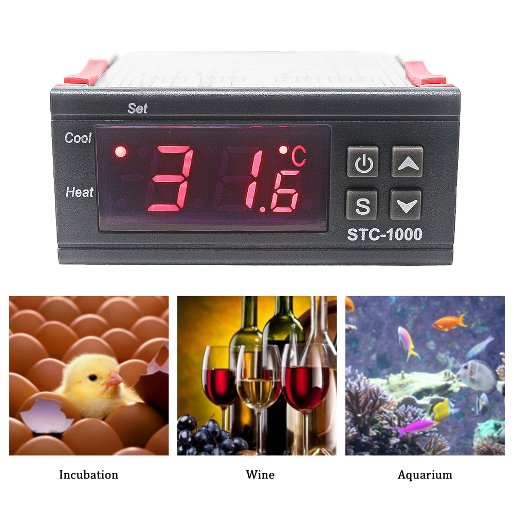 Digital LCD Temperature Controller Thermostat STC-1000 1m NTC Sensor Thermostat Regulator Heater Cooler Two Relay Output