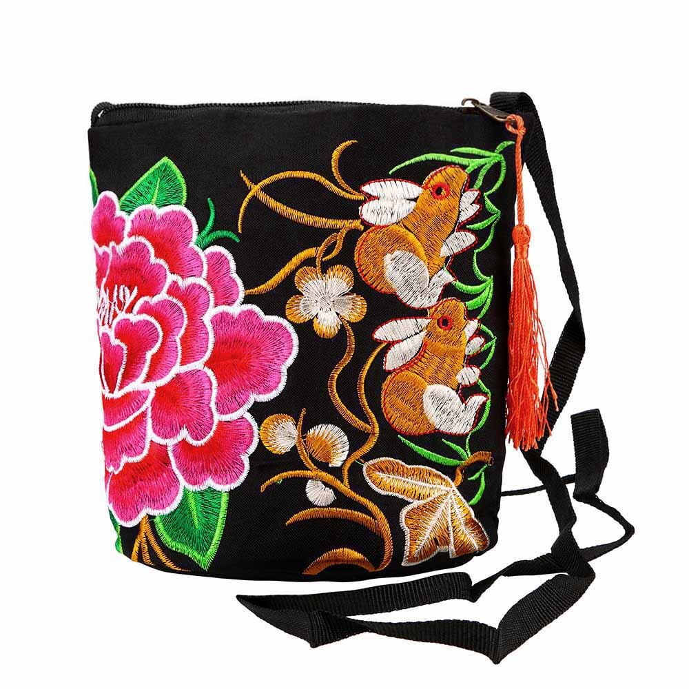 Monedero de lona Floral bordado hecho a mano, étnico para mujer, bolso de mano, monedero Vintage, monederos de , kawaii 1,8: Hot Pink 2