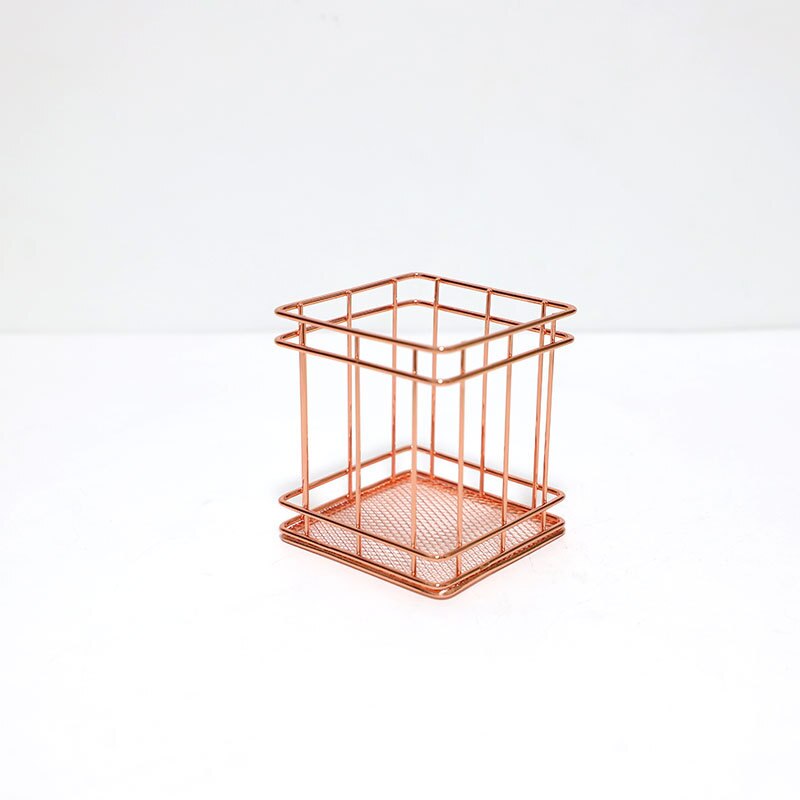 Panier de rangement en fer forgé Rose doré, panier de rangement en métal, porte-stylo, de bureau, de papeterie de finition: ROSE GOLD-FANG-XS