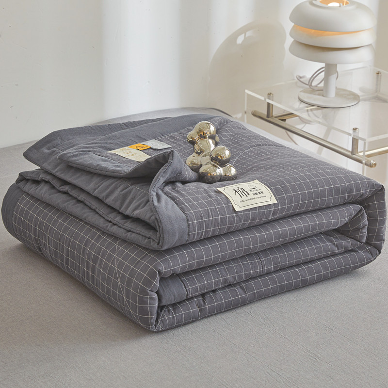 Edredón acolchado con aire acondicionado, edredón 100% de algodón puro lavable de verano, edredón suave a cuadros para edredón individual de tamaño queen doble: Completo / Morado