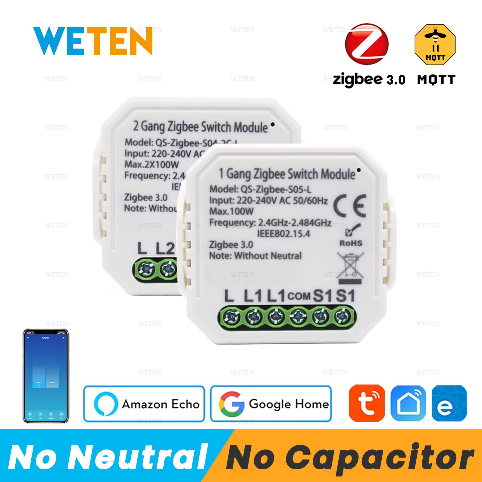 Tuya ewelink zigbee switch modul ingen neutral ingen kondensator, arbejde med tuya hub sonoff zigbee bridge zigbee 2 mqtt alexa google home