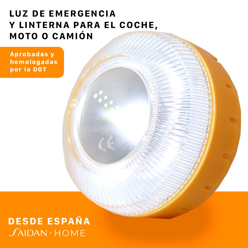 Luz/Luces de Emergencia V16, para el Coche, Moto, Camión, Imantada, Help-Flash, Luz para emergencias y Linterna, España