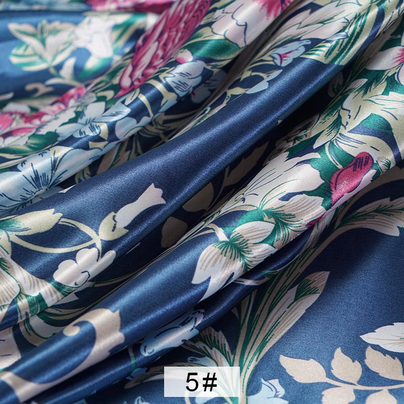 Vintage satin stof trykt blomst satin klud til syning af kvinder kjole og pyjamas japanesem 86: 5 flåde
