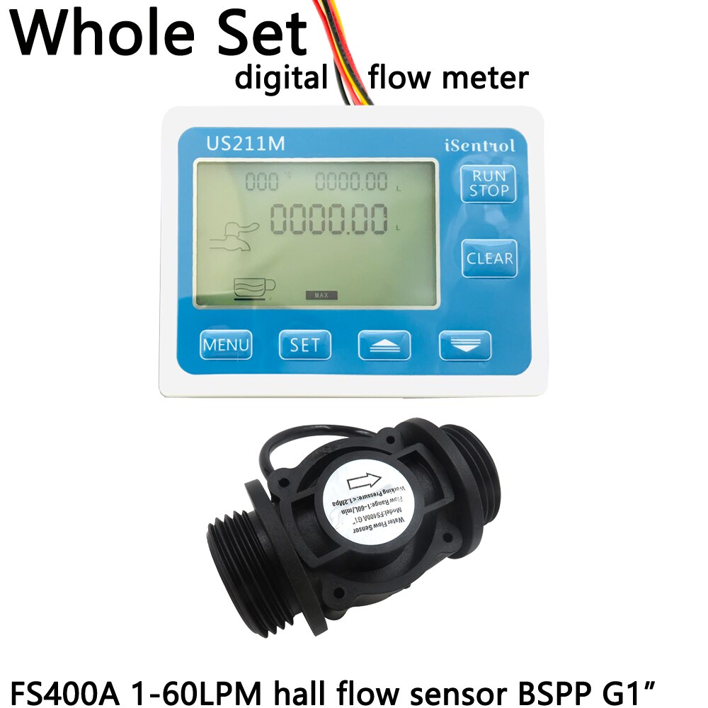 US211M Digitaler Fluss Sensor Meter & FS400A PA66 Nylon und Fibre Glas Halle Fluss Sensor Messung 1-60L/minBSPP G1 "Dijiang