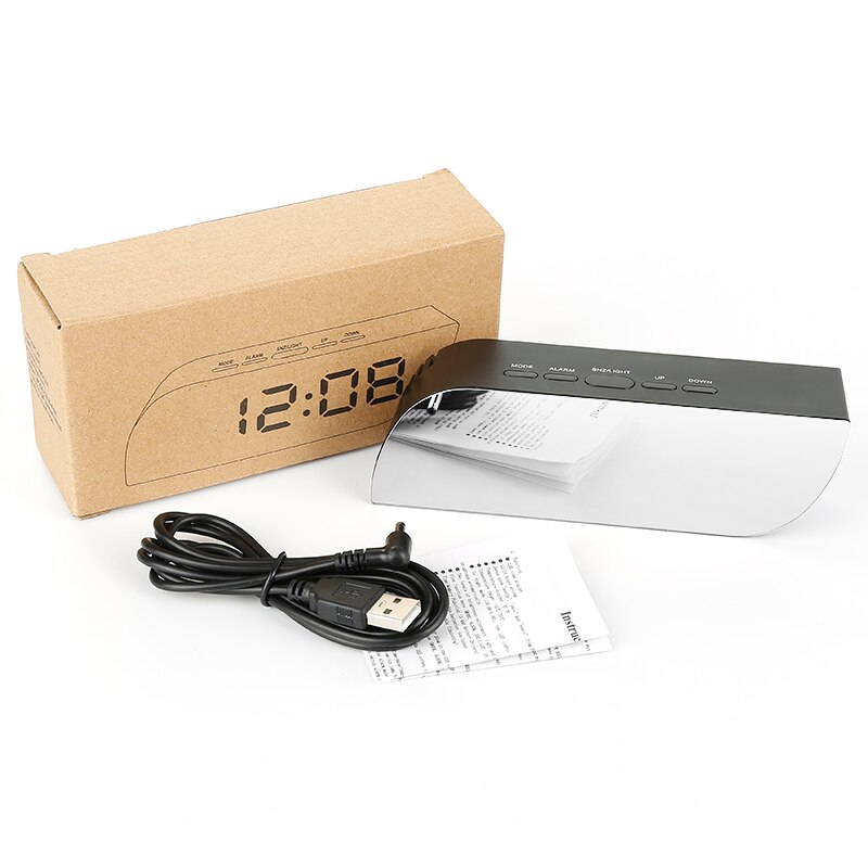 Rectangle Multi-function Desk Clocks Digital Mirror LED Alarm Clock Night Lights Thermometer Electronic Table Clock Home Decor