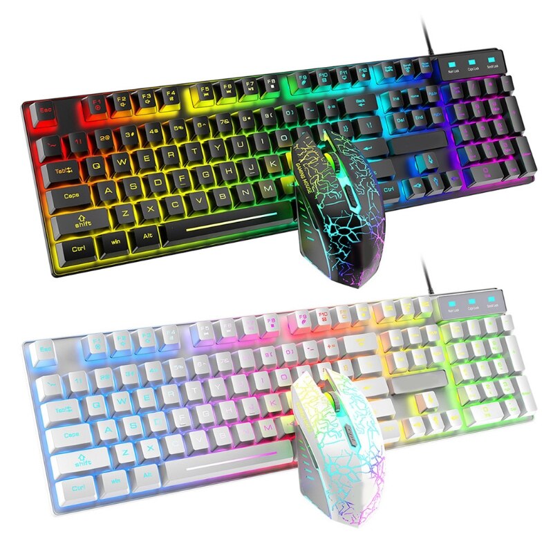 T6 Rainbow USB Wired Keyboard Mouse Pad Combo RGB Backlit Pro PC Gaming Keypad 62KA