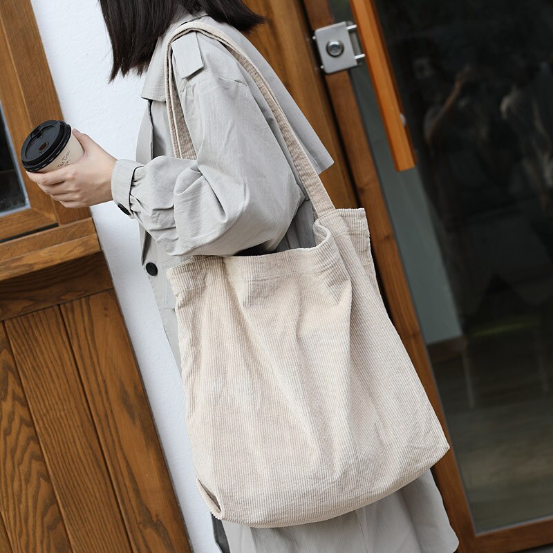 Oversize corduroy tote bag tiener: Beige