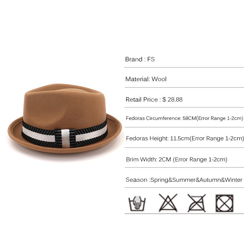 Chapeau fedora en laine marron pour homme et femme, style vintage, style royal, avec nœud carré, collection hiver