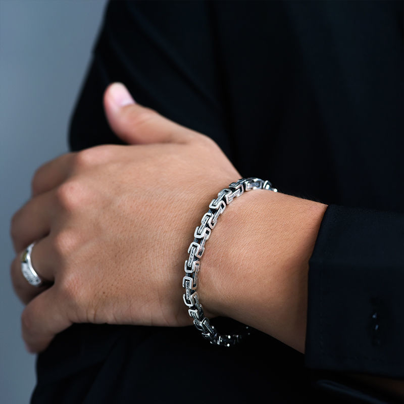 Il nuovo modello di drago Mantra a sei caratteri bracciali in argento uomo Trend Retro Hipster Hip-hop personalità braccialetto gioielli