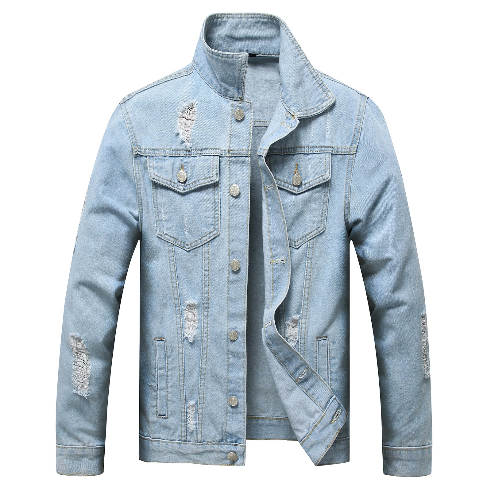 Chaqueta vaquera de manga larga para hombre, abrigo informal con personalidad, Color sólido, con cuello rasgado y bolsillo