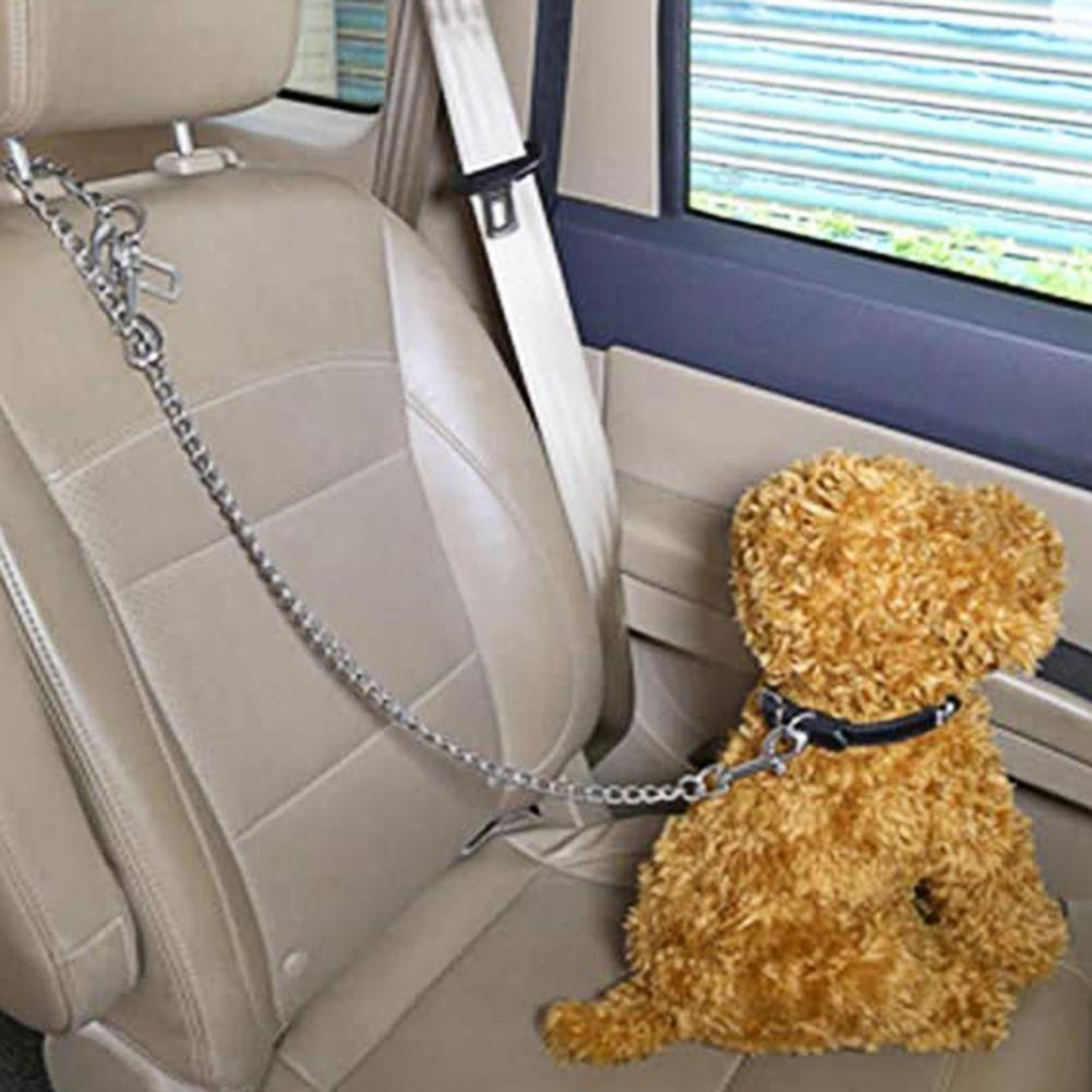 Heavy Duty Decoration Stainless Steel Safe Seat Belt No-chew Resistant Dog Car Leash Convenient Dog With Double Clip For Vehicle