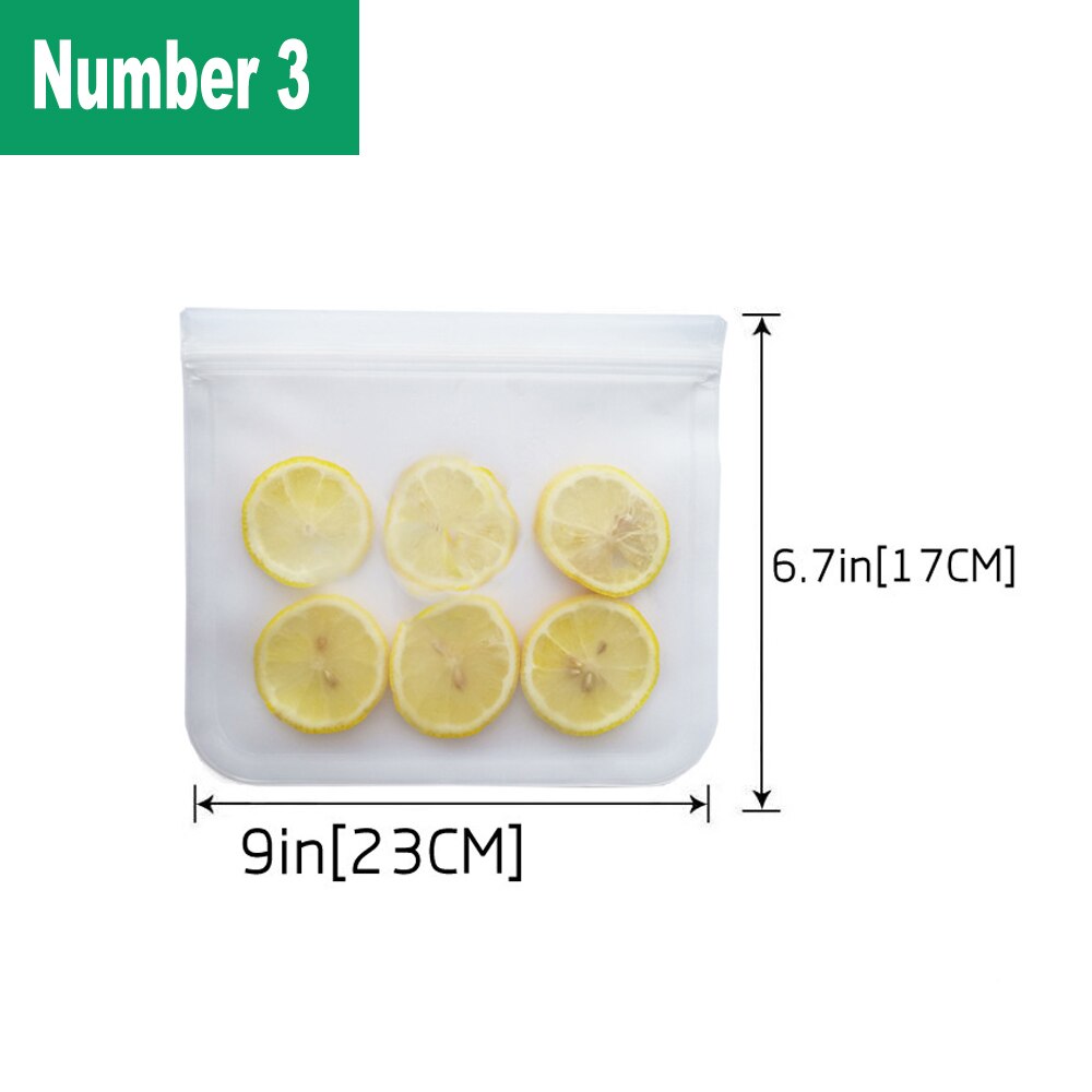 Silicone Food Storage Bag Eco-friendly Frosted Fresh-keeping Bags Refrigerator Fruit Snack Storage Containers Leakproof Top: number 3- 1pcs