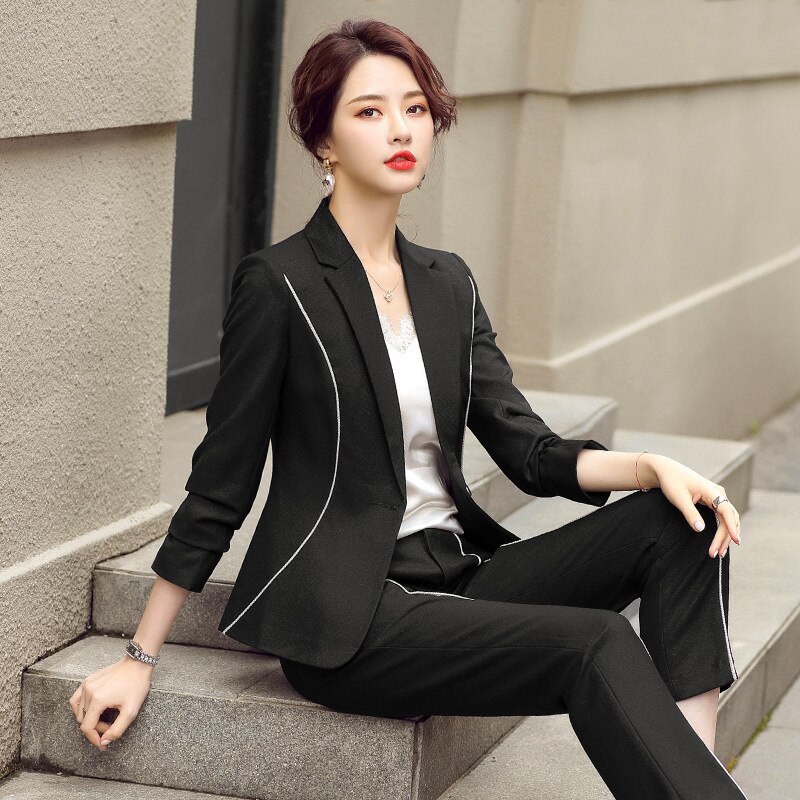 Plus size dame s -4xl business jakkesæt bukser todelt efterår og vinter slim fit dame blazer casual bukser