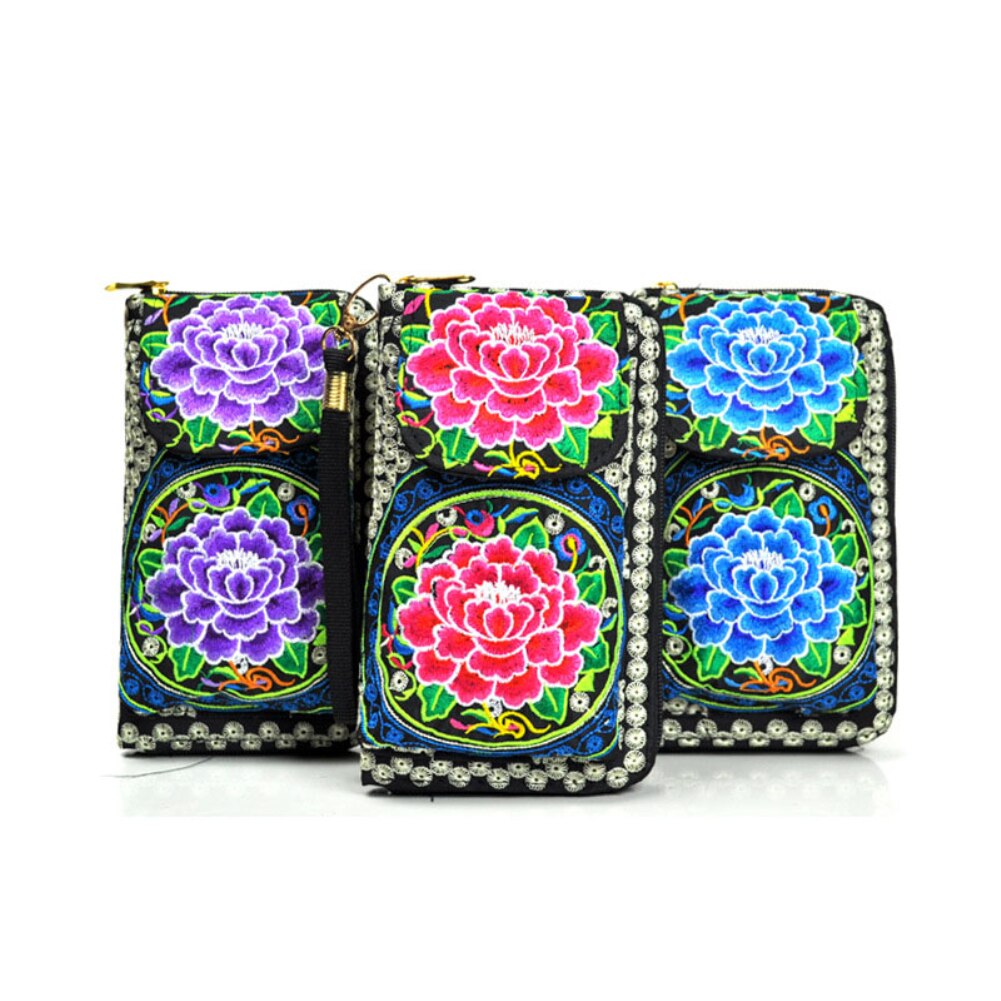 Women Ethnic Butterfly Flower Embroidered Coin Purse Unisex Small Wallet Phone Bag: Default Title