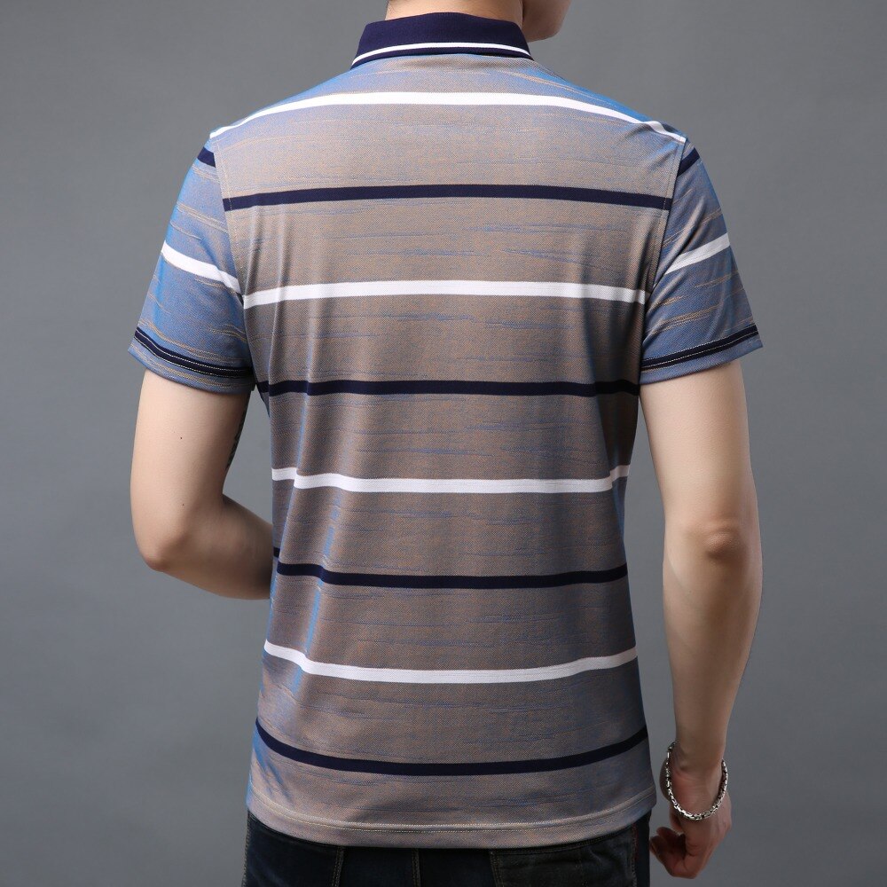 Polo top ons overhemd heren business brede strepen gradiënt korte mouw zomer katoenen polo's voor mannen  f6806
