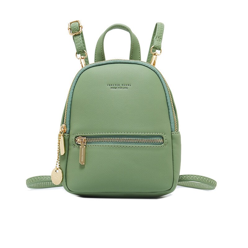 Forever Young Women Backpack Mini Soft Touch Leather Small Backpack Female Ladies Bagpack Satchel Shoulder Bag: Green