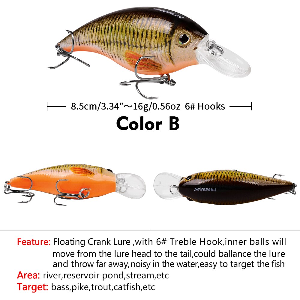 PROBEROS Fishing Lure 9cm-17g Minnow Hard Bait Wobbler Artificial Bass Lure CrankBait With 4# Hook Topwater Trout Tackle: Color B