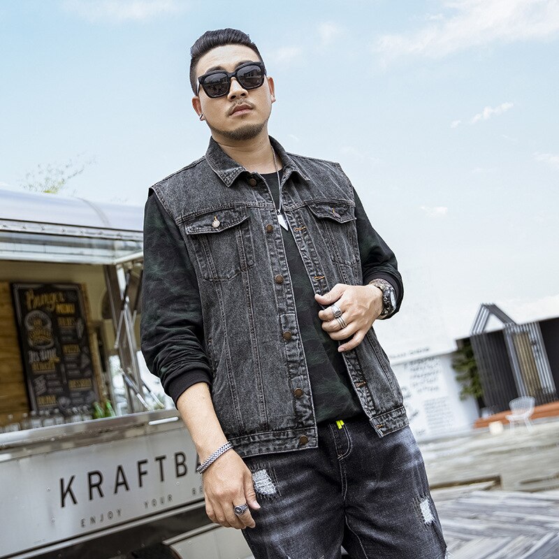 Denim Vest For Men Large Size M-6XL 7XL Men's Loose Denim Vest Men's Denim Jacket Gray Blue jacket
