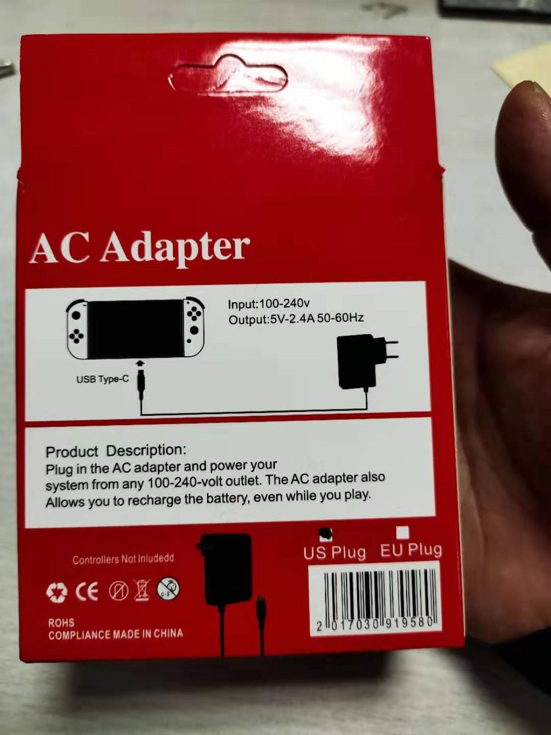 Adaptador de cargador de CA, suministro de carga, enchufe de viaje UE, adaptador de pared, alimentación de carga para consola Nintendo Switch NS