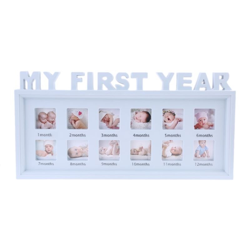 Diy 0-12 måneders baby "mit første år" billeder viser plastik fotoramme souvenirs til minde om børnens voksende hukommelse: Blå