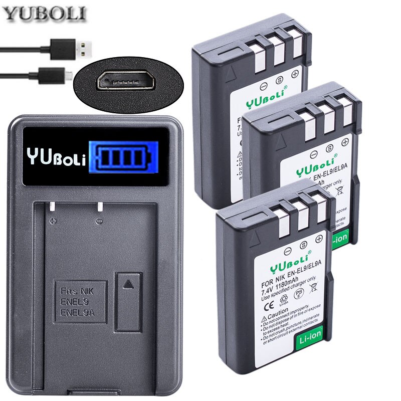 Bateria EN-EL9 ENEL9 ENEL9A es EL9 EN-EL9a es EL9a EL9a Cámara Li-Ion batería para Nikon EN-EL9a D40 D60 D40X D5000 D3000 Cámara: charger and 3battery