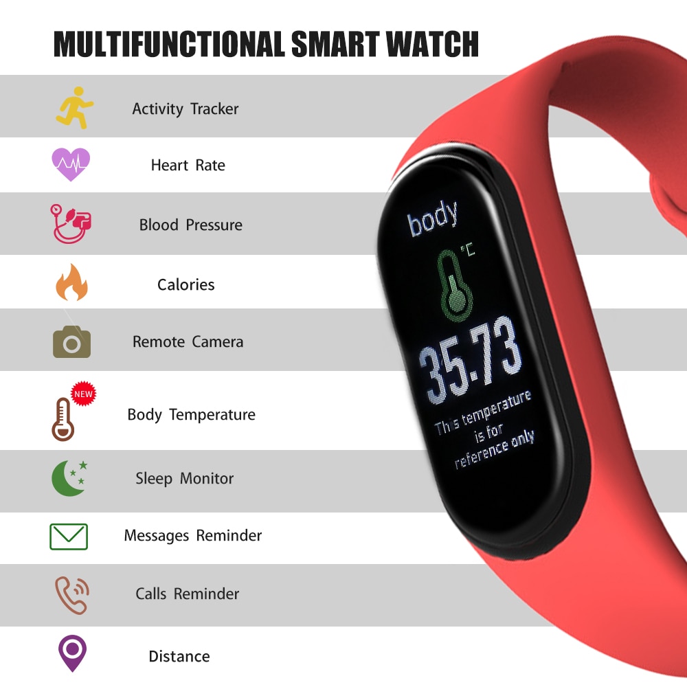 Smart Pedometer BT Connection Body Temperature Heart Rate Blood Pressure Monitor Activity Tracker Sleep Monitor Step Counter