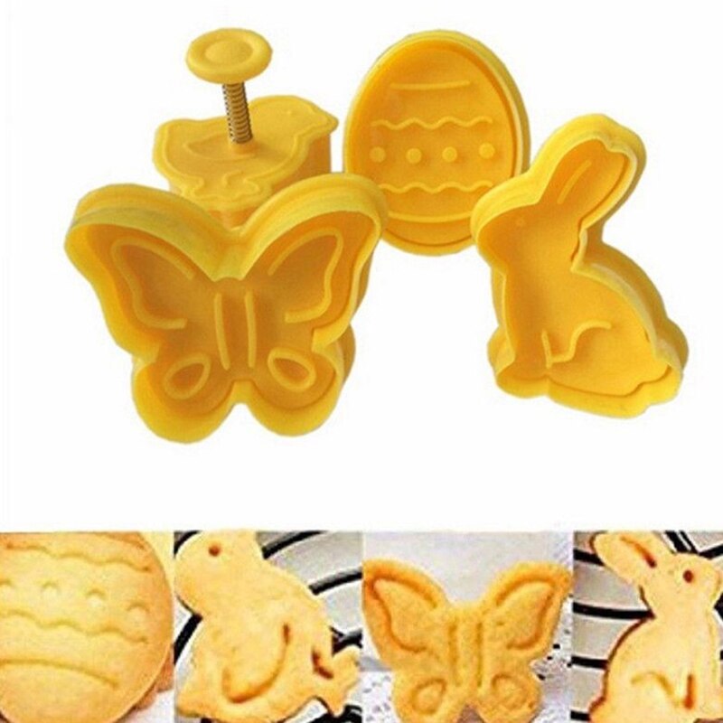 4Pcs 3D Lente Cookie Mold Cakevorm Vlinder Konijn Paasei Vorm Dier Plastic Cookie Cutter Biscuit