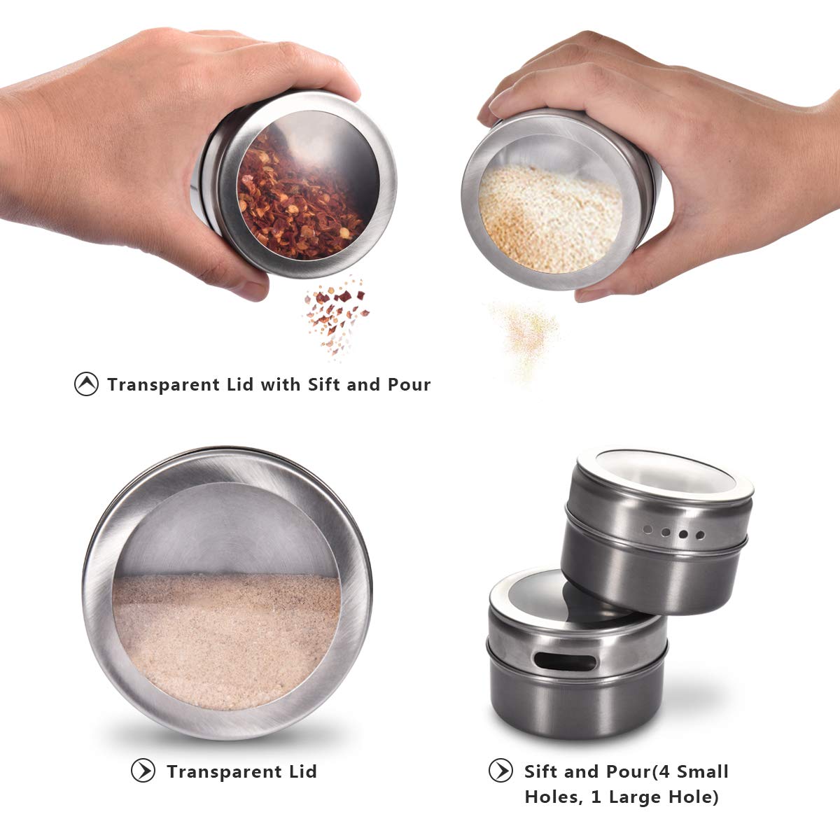 1Pc Rvs Magnetische Spice Blikken Jar Opslag Tin Clear Top Deksel Met Ziften Of Giet Voor Kruiden Peper spice Container