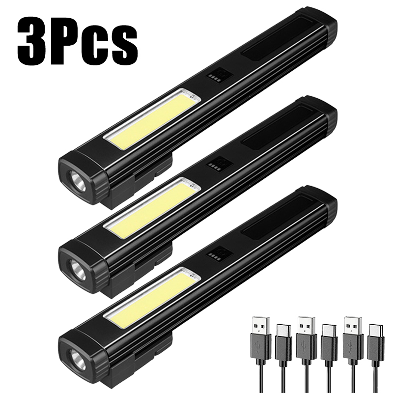 Mini tragbare LED-Stift lampe Kolben Seiten licht Boden Magnet Taschenlampe mit Stift Clip eingebaute Batterie Typ C wiederauf ladbare Arbeits lampe: Warmes Weiß
