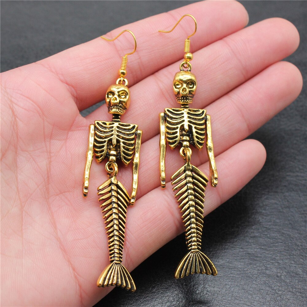 Pendientes de esqueleto de calavera de 20 estilos, de Halloween, pendientes colgantes Punk oscuros de estilo gótico para mujer, de , joyería: Bronze
